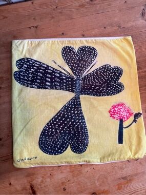 CB2 Modern Graphic Butterfly Hearts 20x20 Throw Pillow Cover Yellow